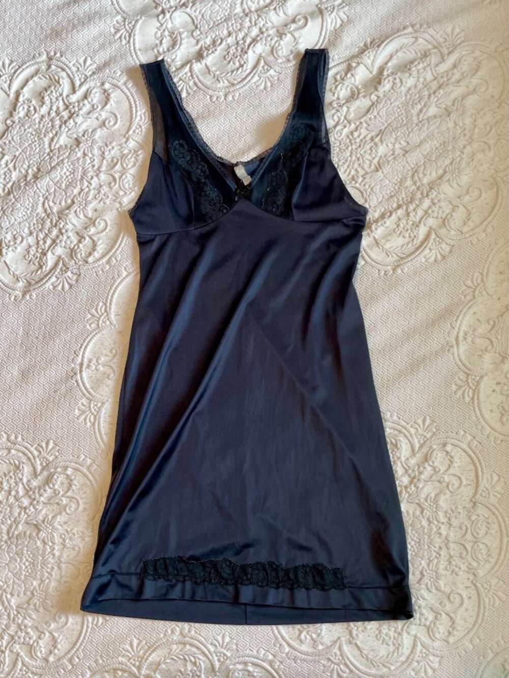 Vintage Black Lace and Sheer Mini Slip Dress Size 38 - Picture 10 of 11